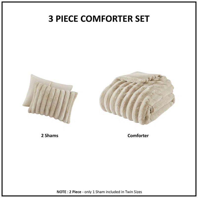 Madison Park Jasmine 3 Piece Ultrasoft Faux Fur Ribbed Comforter Set & Reviews | Wayfair