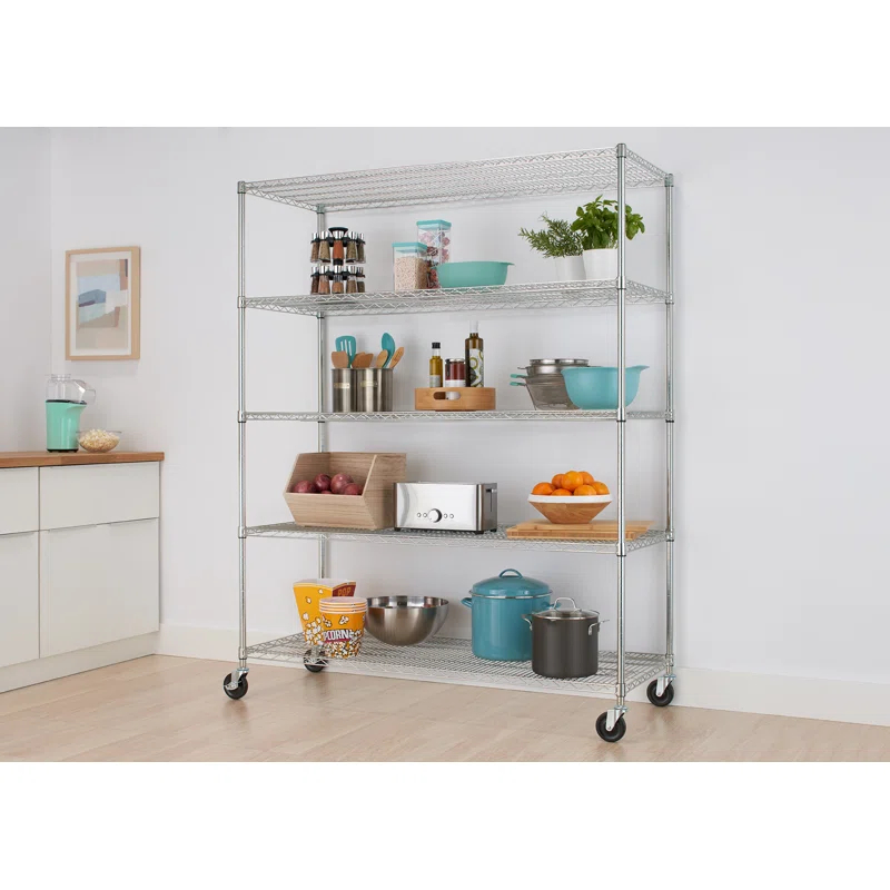 Trinity TRINITY EcoStorage 5-Tier NSF Rolling Steel Wire Shelving Unit w/ Wheels (60 in. W x 24 in. D)