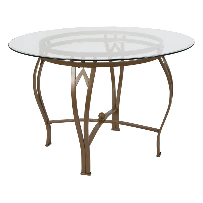 Syracuse Round Glass Dining Table with Bowed Out Metal Frame