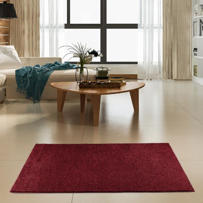 Latitude Run® Furnish My Place Modern Plush Pet and Kids Friendly Solid Color Burgundy Area Rugs, Stain & Fade Resistance, Made in USA, Perfect for Living Room, Dining Room, Bedroom, Playroom and Kidsroom, Event, Wedding Rug