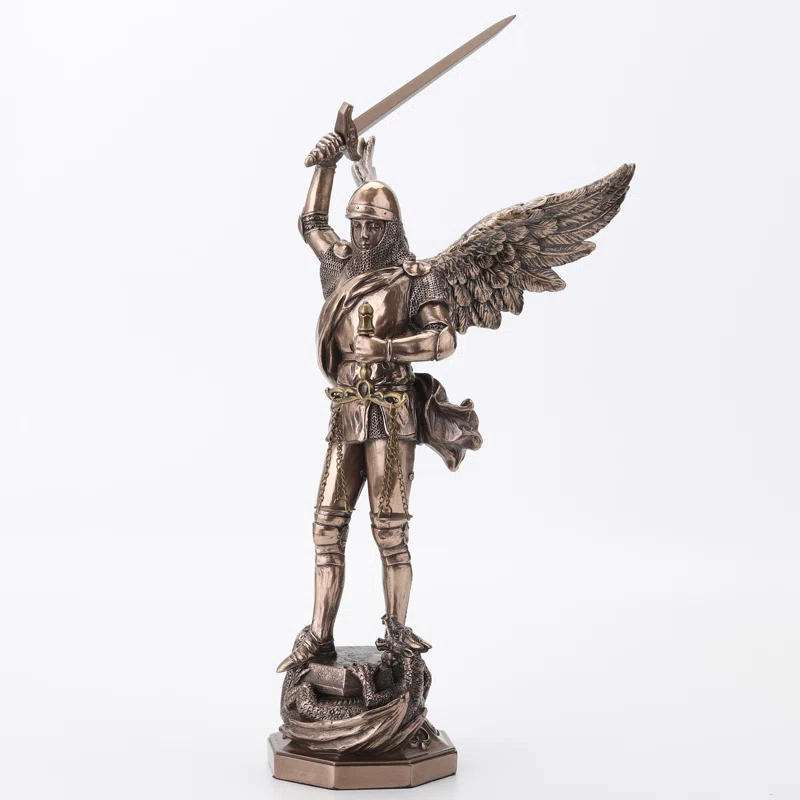 Trinx 11.42 inches Height Cold Cast Bronze  Archangel Saint Michael and the Dragon Bronze Finish Figurine