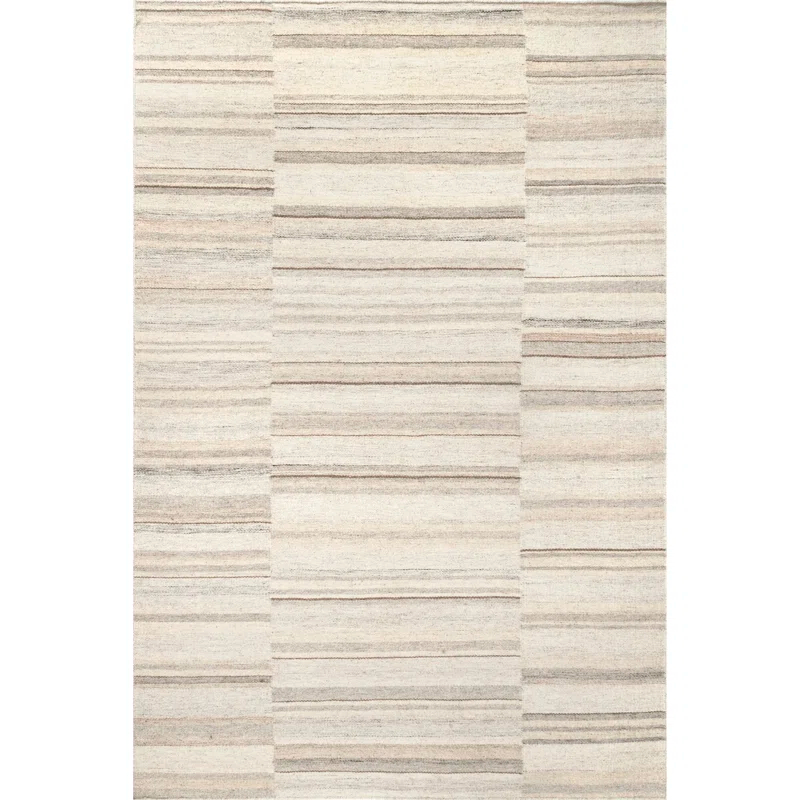 Latitude Run® Marble Striped Wool-Blend Beige Area Rug