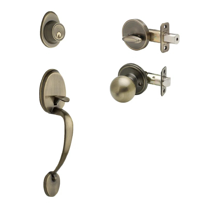 Copper Creek CZ2610xBK-AB Copper Creek Handleset with Single Cylinder Deadbolt and Door Knob and Colonial Rosette