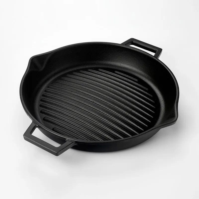 LAVA CAST IRON Lava Enameled Cast Iron Grill Pan 12 inch-Concave-Round with Pour Spouts