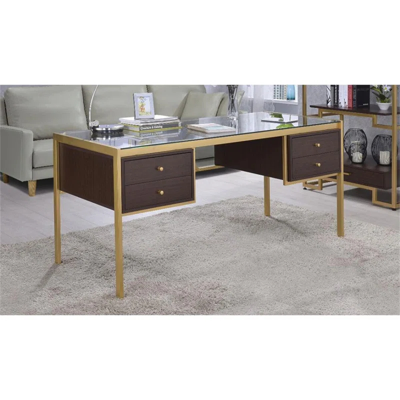 Everly Quinn Solid Wood Top Metal Base Writing Desk