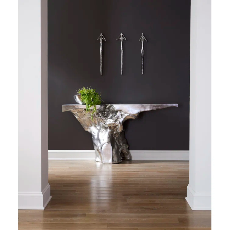 Silver Leaf Rectangular Contemporary Console Table