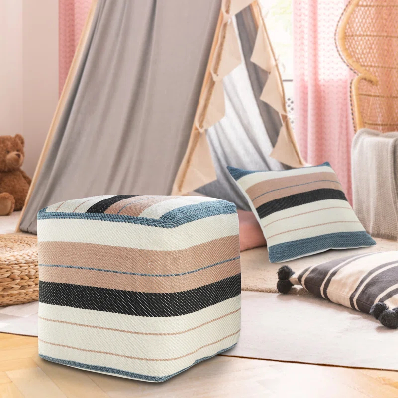 Dakota Fields Argueta Outdoor Performance Striped Pouf Ottoman