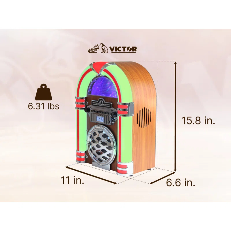 Victor Bluetooth CD Jukebox Speaker with FM Radio & Multicolor LED Lighting