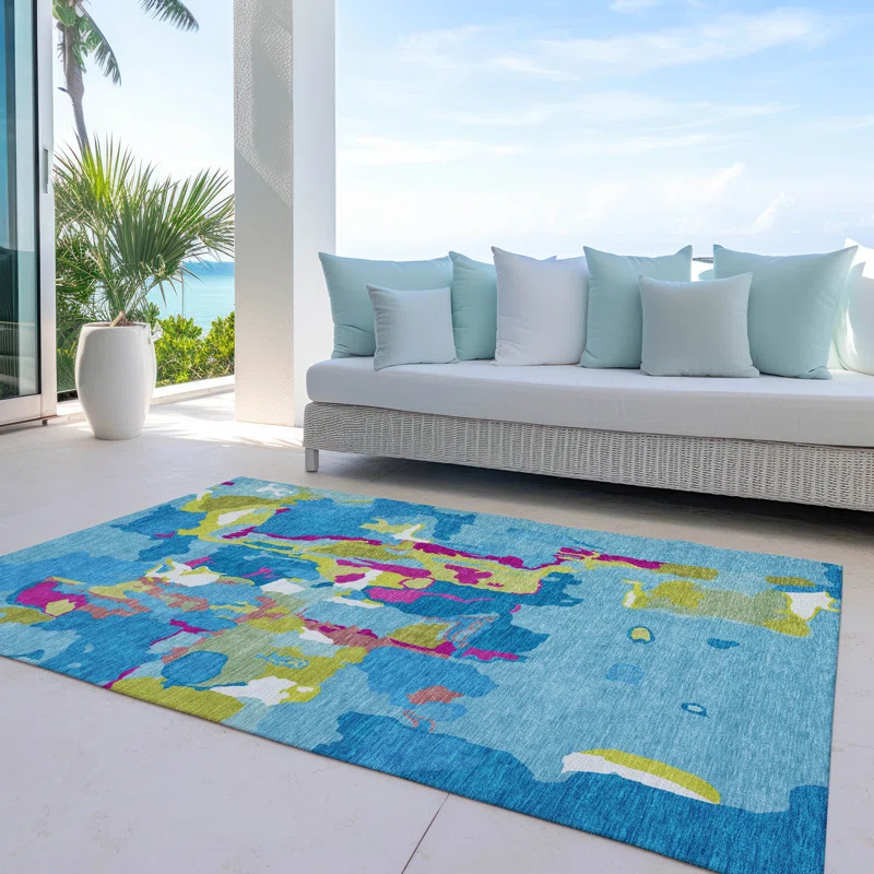 Turquoise Machine Washable Indoor/Outdoor Area Rug ACN1028