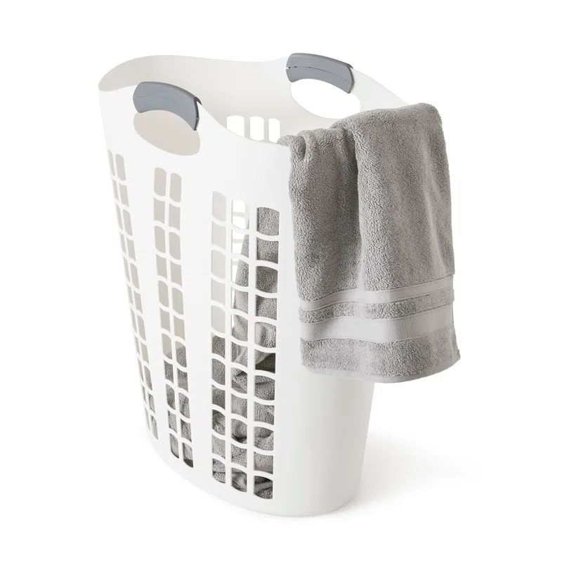 Gracious Living Gracious Living Easy Carry Flex 87 L Plastic Laundry Hamper, White (2 Pack) (Set of 2)
