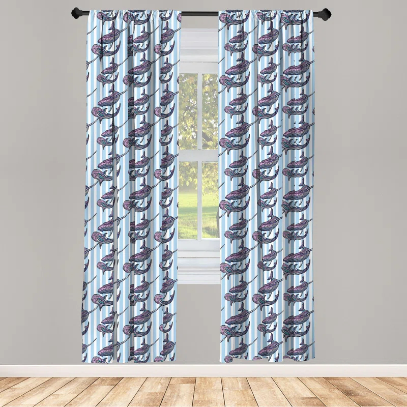 Ambesonne Whale Semi-Sheer Rod Pocket Curtain Panels | Wayfair