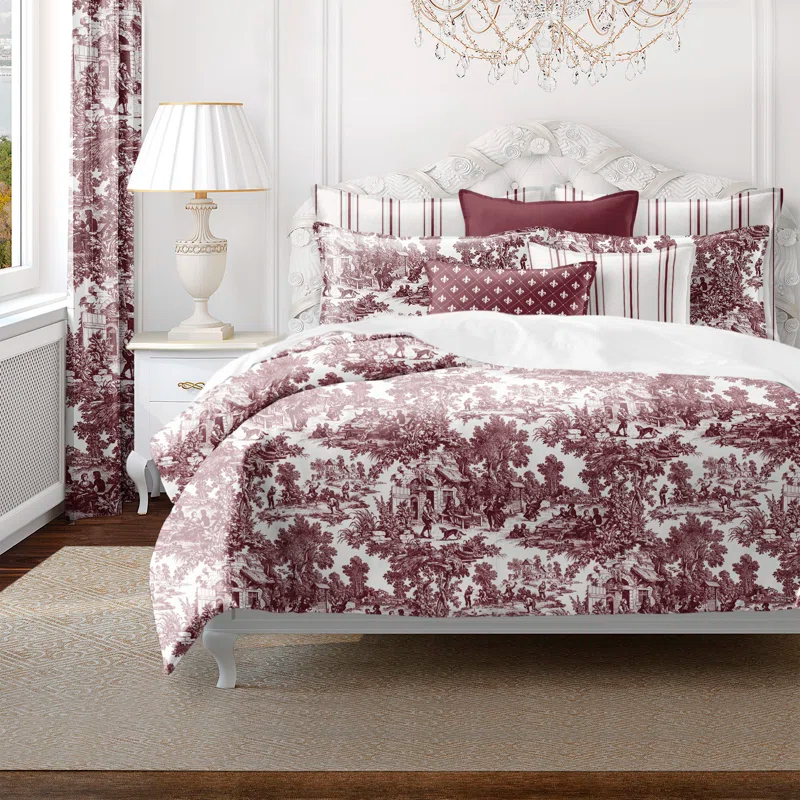 Au Village Toile Merlot  Cotton Comforter Set 8 Piece