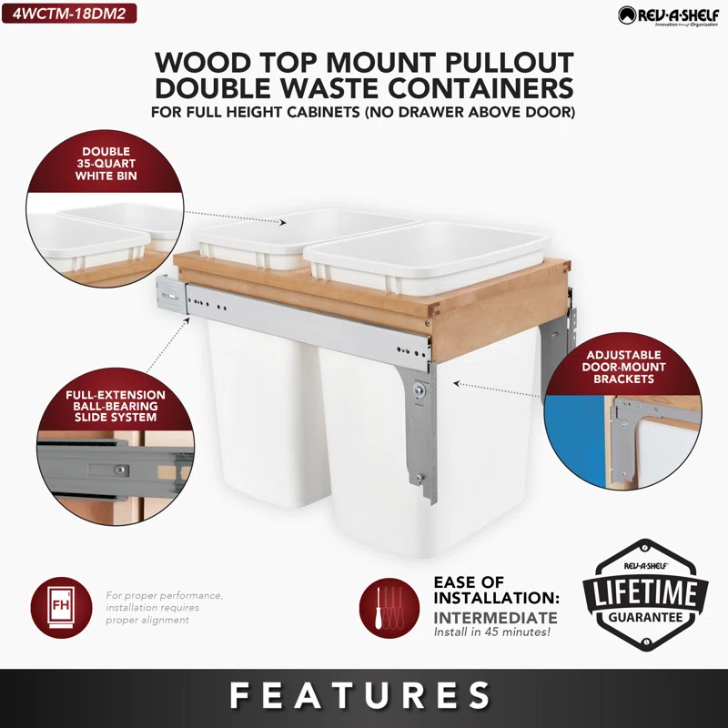 Rev-A-Shelf Rev-A-Shelf Single Pullout Top Mount Trash Can