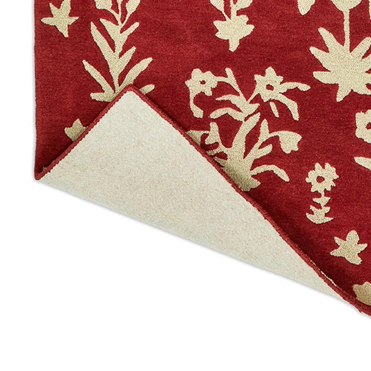 Sanderson Rectangle Floral Hand Tufted Wool Area Rug in Beige/Red | Perigold