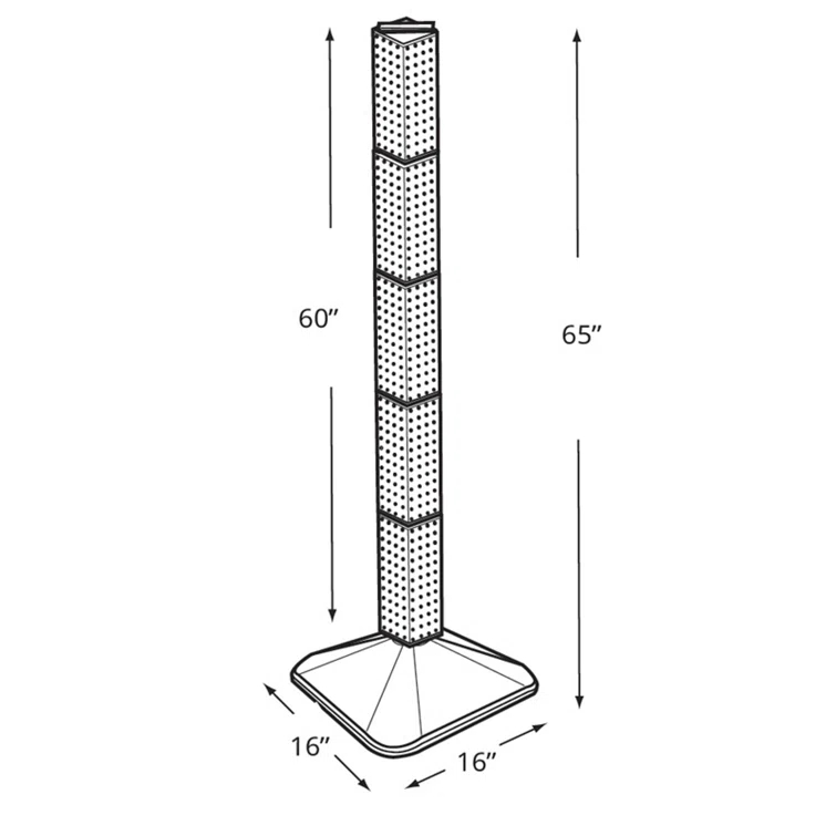 Azar Displays Four-Sided Pegboard Tower Floor Display on Revolving Base. Spinner Rack Tower. Panel Size: 4"W x 60"H