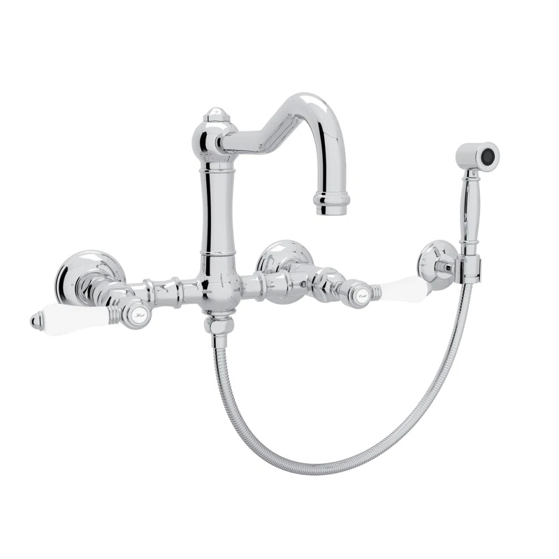 Rohl A1456LPWSAPC-2 Acqui Wall Mount Bridge Kitchen Faucet With Sidespray And Column Spout