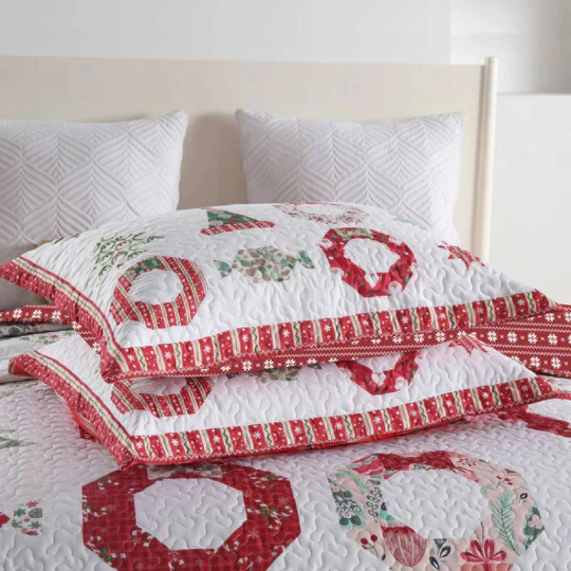 MarCielo 3 Pcs Christmas Quilt Bedspread Set Candy Red BY205