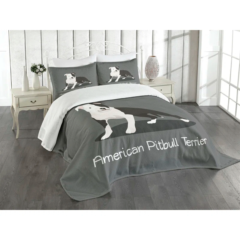 Ambesonne Ambesonne Pitbull Bedspread Set American Cartoon Terrier Multicolor