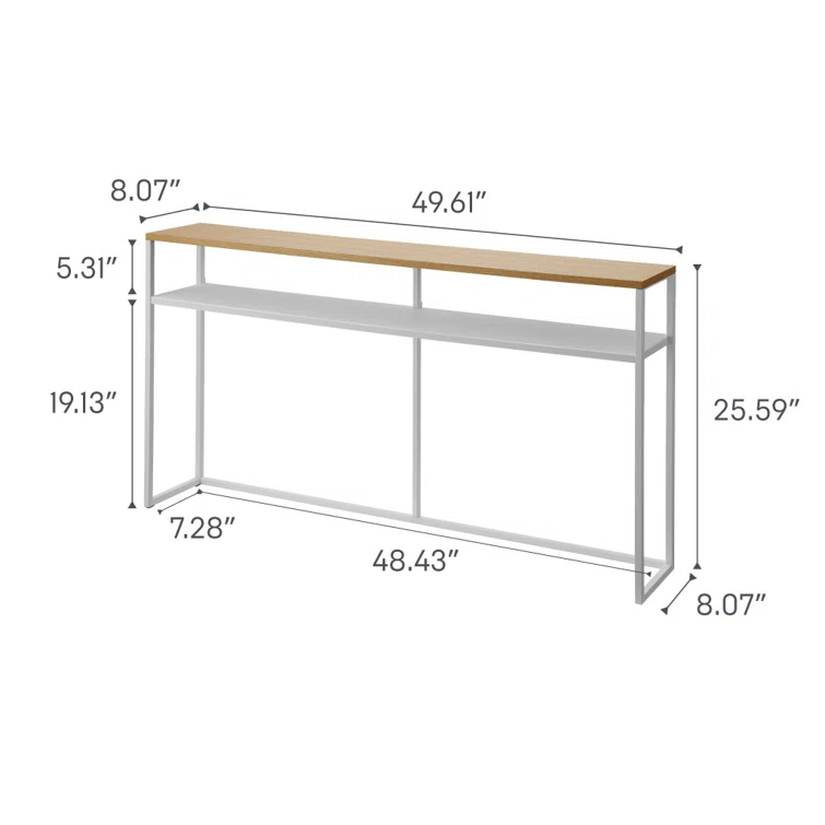 Yamazaki Home Tower Long Console Table For Entryway Or Hallways, Narrow Behind Sofa Table With Wooden Top And Metal Shelf - Shelf, 26" - Steel