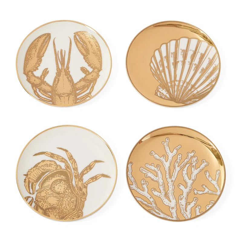 Jonathan Adler Maritime Porcelain China Round 4 Piece Coaster Set (Set of 4)