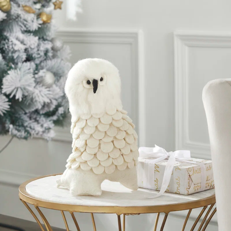 Arcadia Home Snowy Owl Handmade Hand Felted Wool Christmas Tree Topper