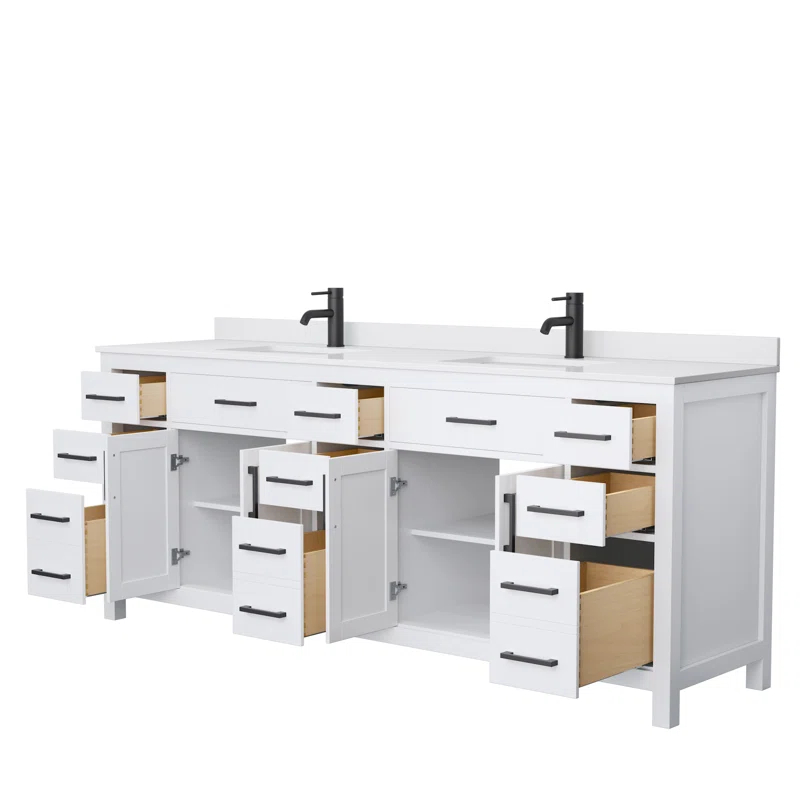 Beckett 84" Freestanding Double Bathroom Vanity with Cultured Marble Top