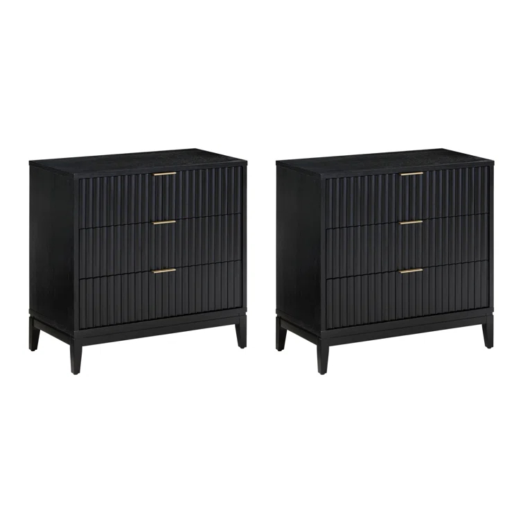 Nathan James 3-Drawer Dresser With Solid Wood Frame And Fluted Details (2-Piece Set)