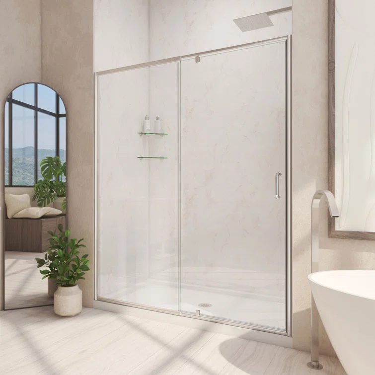 DreamLine Flex 60" W x 30" D x 74.75" H Semi-Frameless Rectangle Pivot Shower Enclosure with Base Included DL-6222C-04