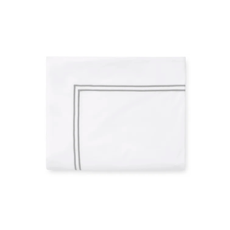 Twin White/Silver Egyptian Cotton Satin Embroidered Flat Sheet Set