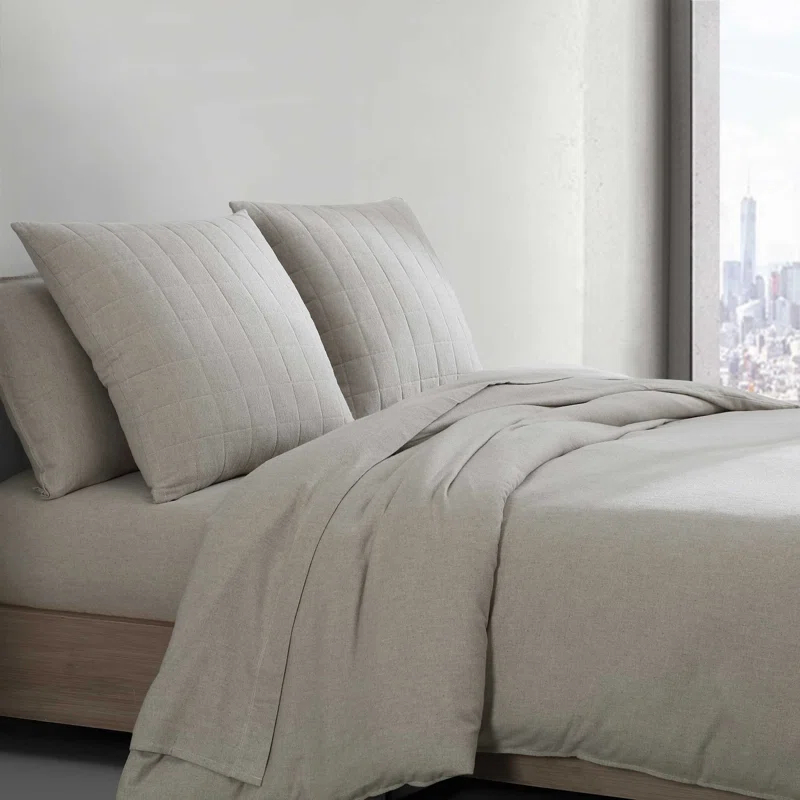 Calvin Klein Calvin Klein Melange Flannel Cotton Solid 2 Piece Euro Sham Set