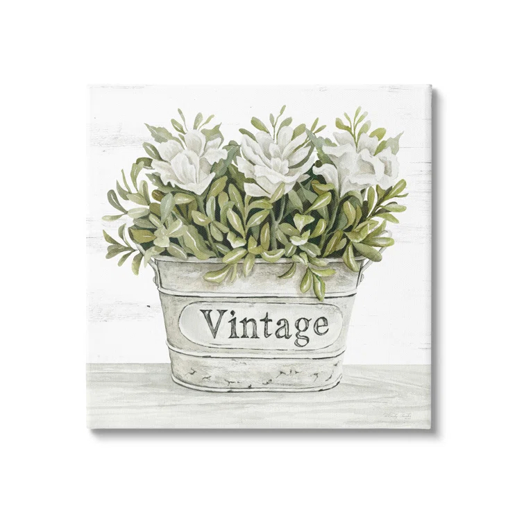 Stupell Industries " Vintage Flower Planter Rustic Blooms Full Leaves " by Cindy Jacobs Painting Print