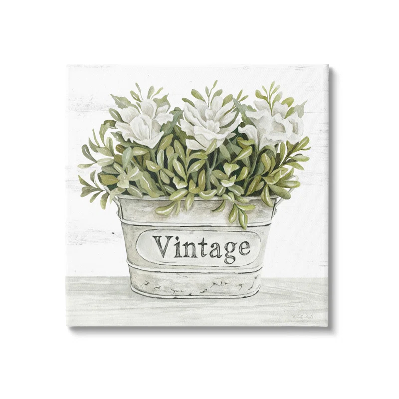 Stupell Industries " Vintage Flower Planter Rustic Blooms Full Leaves " by Cindy Jacobs Painting Print