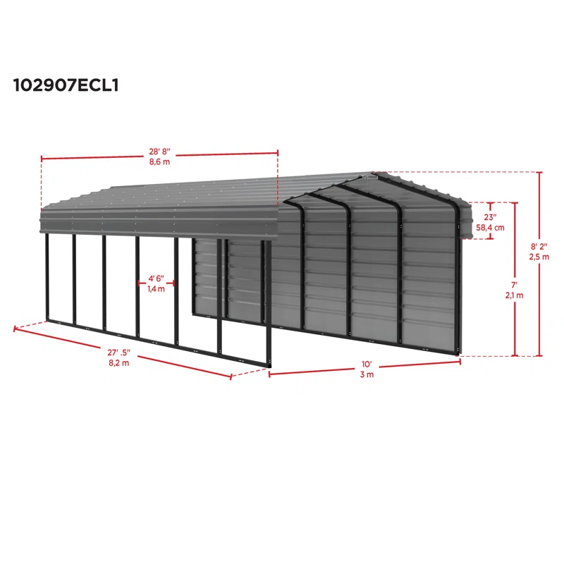 Arrow 29 x 10 ft Carport with 1-sided Enclosure