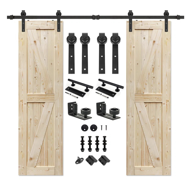 S&Z TOPHAND S&Z TOPHAND Unfinished British Brace Knotty Barn Door with Sliding Door Hardware Kit/Solid Wood/Sliding Door/Double Surfaces/A Simple Assembly is Required