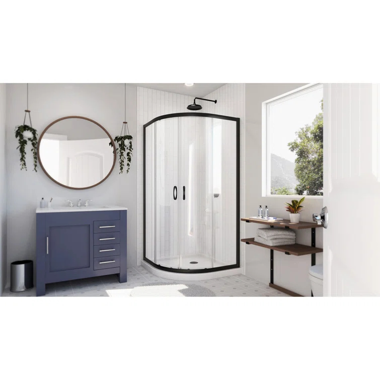 DreamLine Prime 33" W x 33" D x 74.75" H Semi-Frameless Sliding Shower Enclosure with Base Included DL-6701-09CL