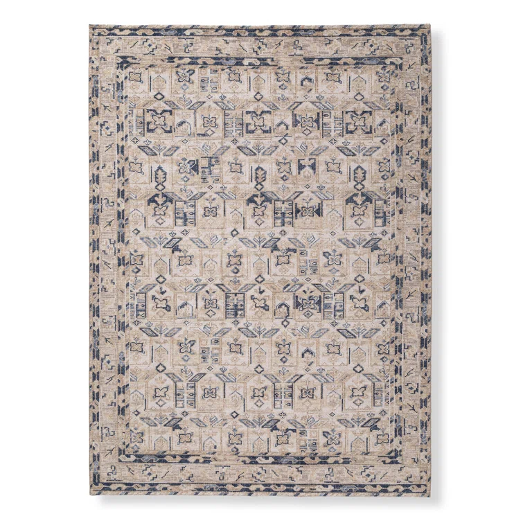 LOOMY Hand-Knotted Wool Area Rug in Navy/Beige