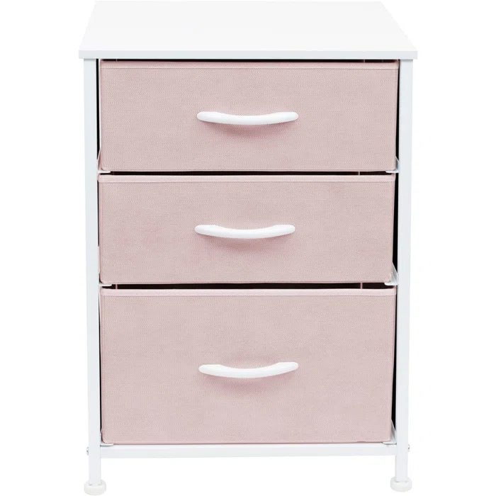 Sorbus 3 Drawers Nightstand with Steel Frame, Wood Top & Fabric Bins & Reviews | Wayfair