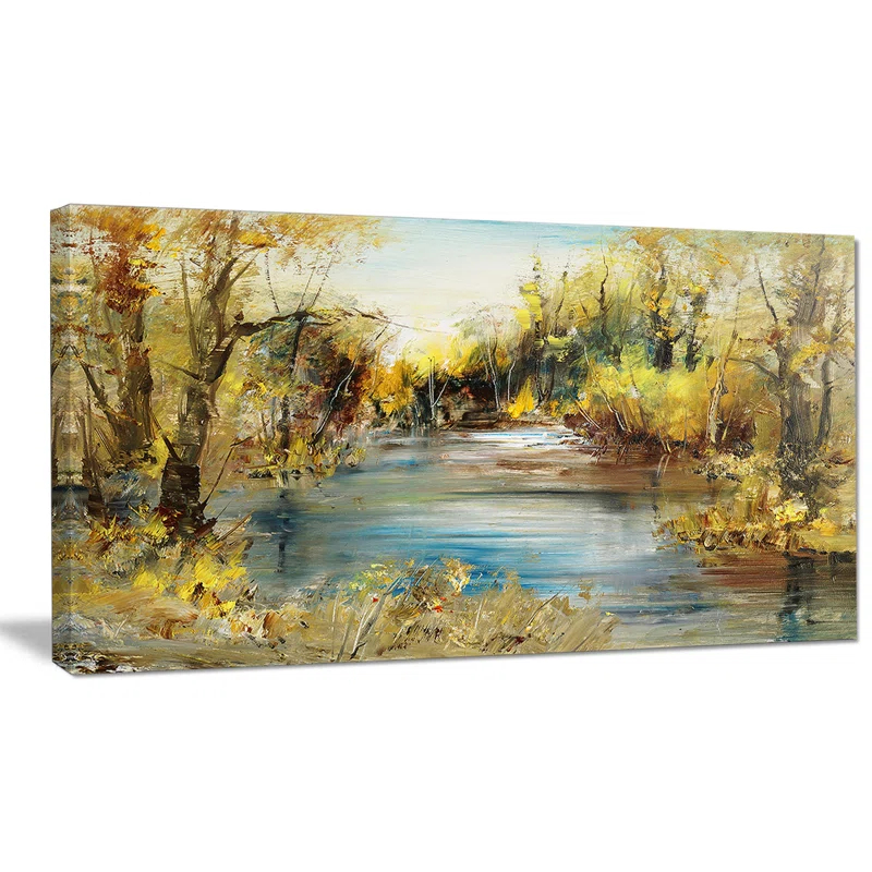Design Art " Lake In Forest Oil Painting "