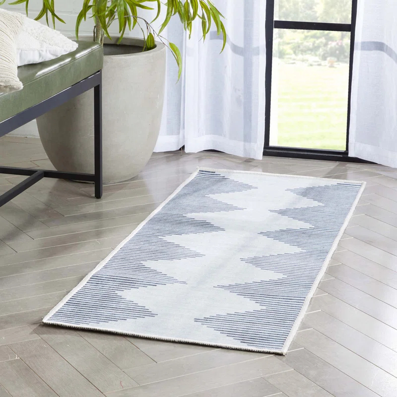 Trinx Kehr Bree Moroccan Diamond Stripes Ivory Grey Area Flat-Weave Rug