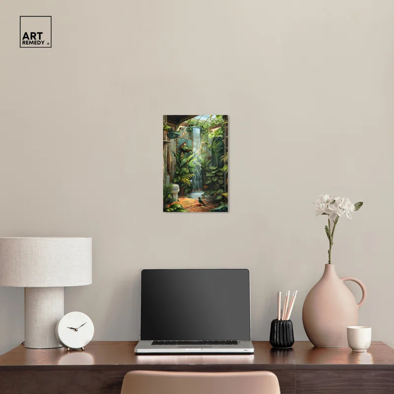 Art Remedy Waterfall Bathroom Canvas Jungle Bathroom Art by Art Remedy