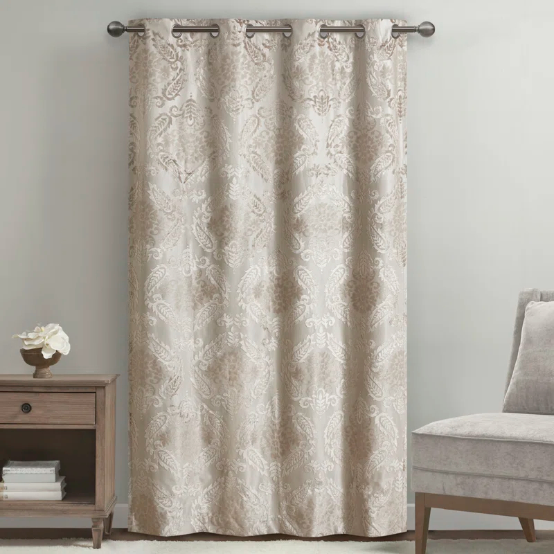 SunSmart Amelia Knitted Jacquard Paisley Total Blackout Grommet Top Curtain Panel