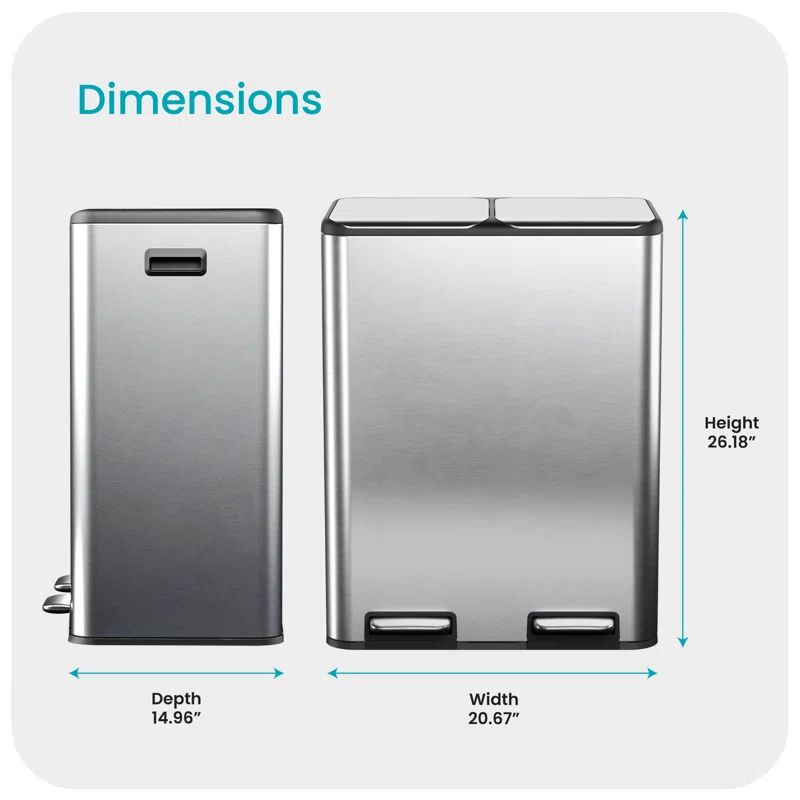 Home Zone Living Home Zone Living 15.8 Gallon Kitchen Trash Can With Dual Removable Liners For Recycling And Trash, Stainless Steel