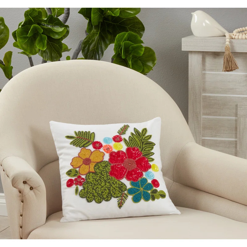 Saro Rosamund Floral Cotton Pillow Cover