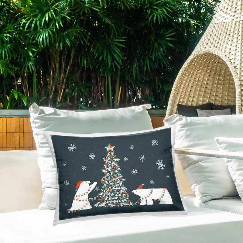 Stupell Industries Polar Bears with Christmas Tree Outdoor Printed Pillow by Irene Chan