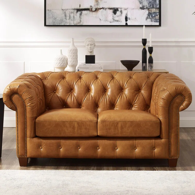 HYDELINE Kingston 70'' Genuine Leather Loveseat,Leather Loveseat,Modern Sofa, Accent Sofa