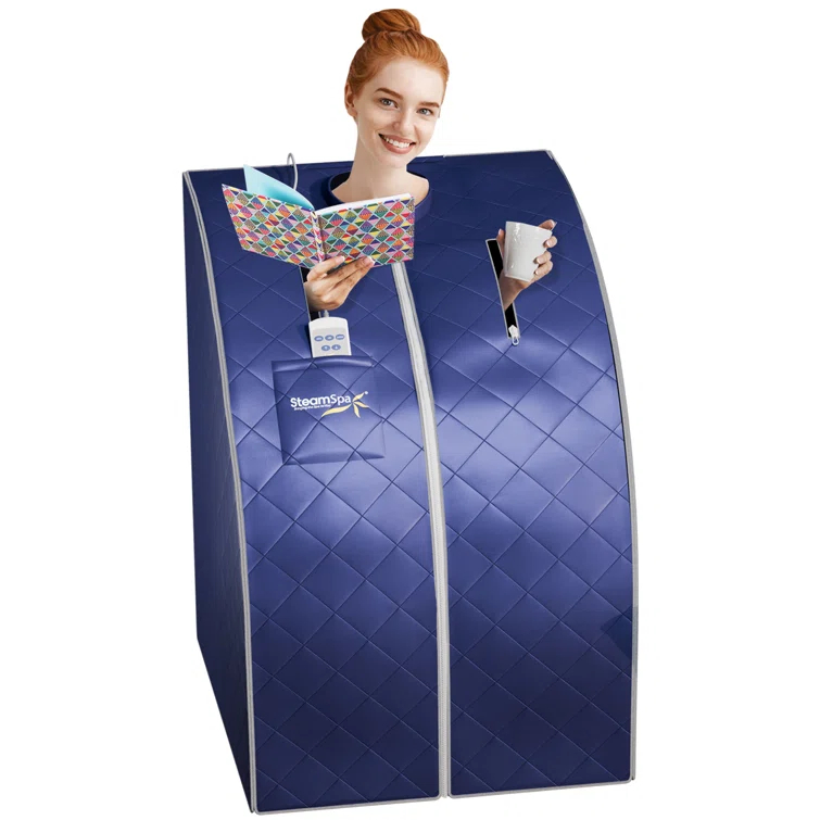 Steam Spa SteamSpa Portable 1-Person Home Sauna with Infrared Heating, Digital Control, Foot Heating Pad, Foldable Chair and Foot Massager in Blue Finish | Wayfair