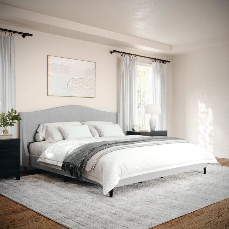 Martha Stewart Martha Stewart Amelia Upholstered Platform Bed With Curved Headboard