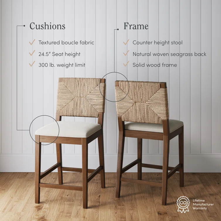 Nathan James Beacon Upholstered Counter Stool with Solid Wood Frame
