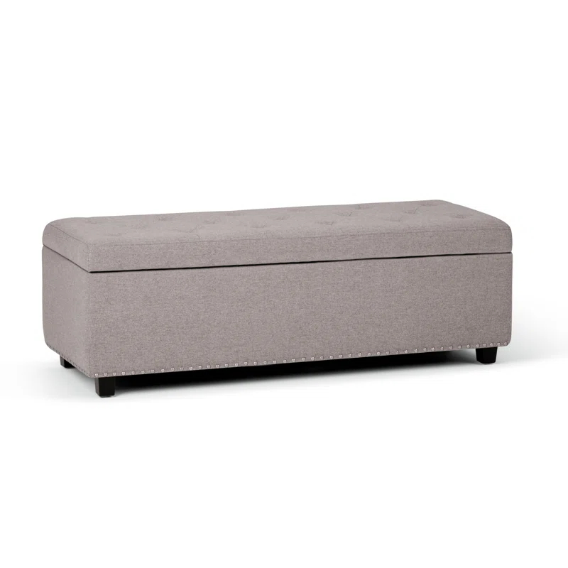 Simpli Home Hamilton 48"W Upholstered Storage Ottoman Bench with Lift-Top Lid, Tufted Design, and Nailhead Trim