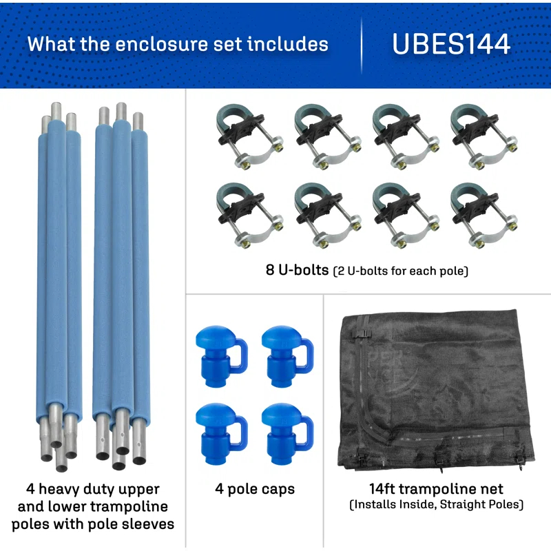 Upper Bounce Machrus Trampoline Safety Enclosure with Net, Poles and Foam Sleeves - Trampoline not Included